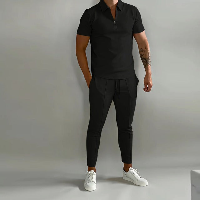 Męski Komplet Sportowy – Letni Dres z Koszulką Polo i Spodniami