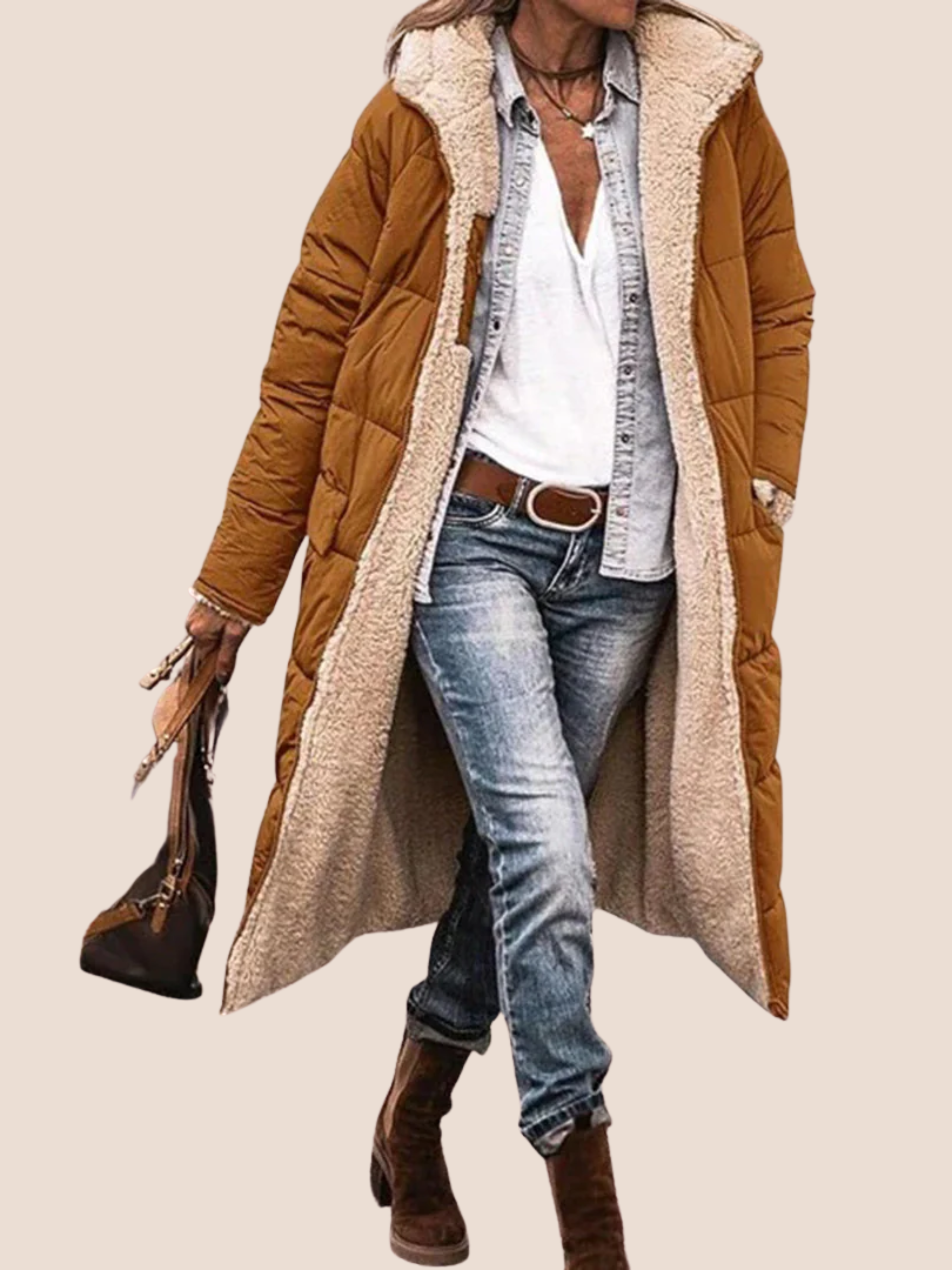 Długi damski płaszcz zimowy