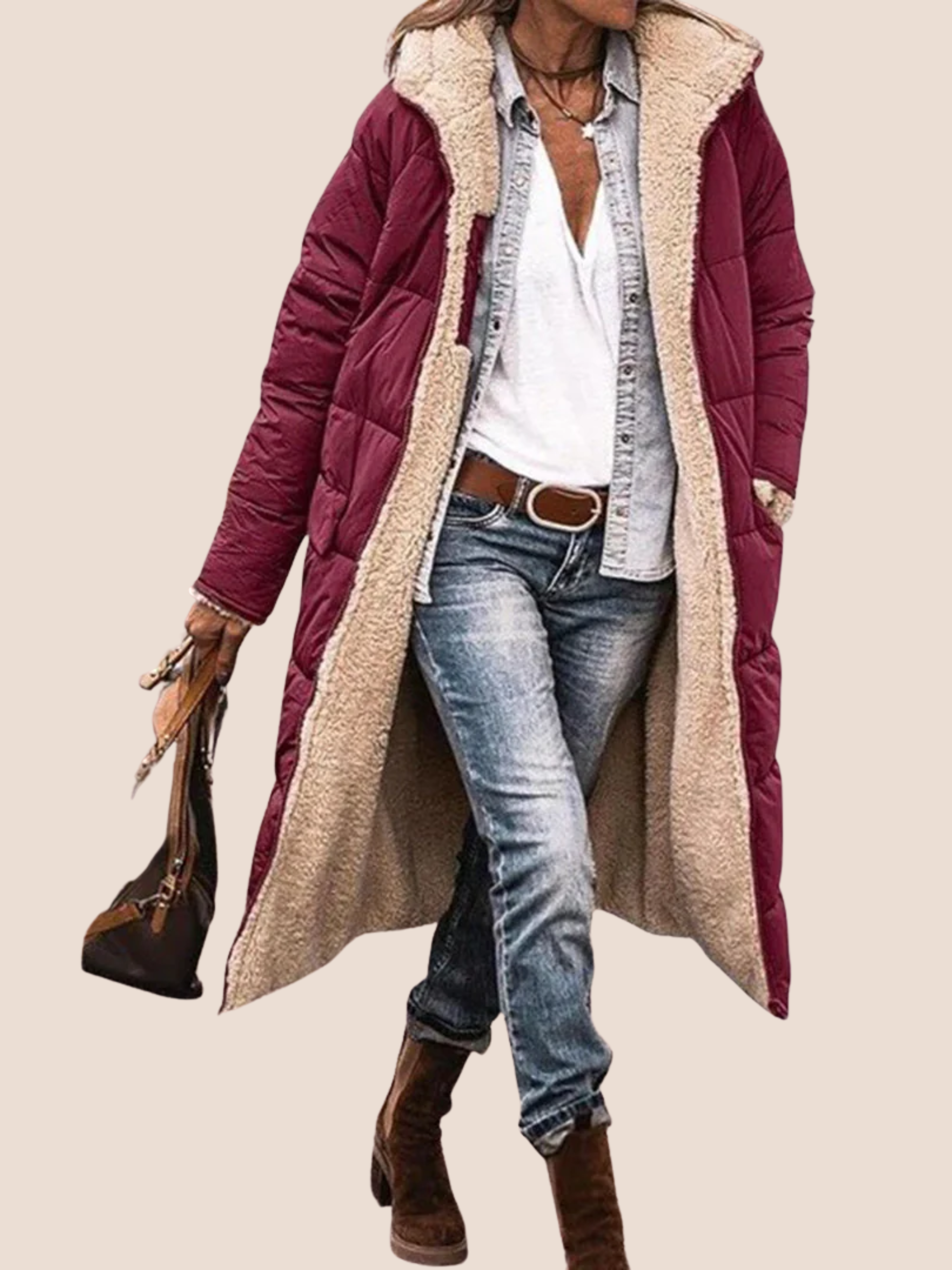 Długi damski płaszcz zimowy