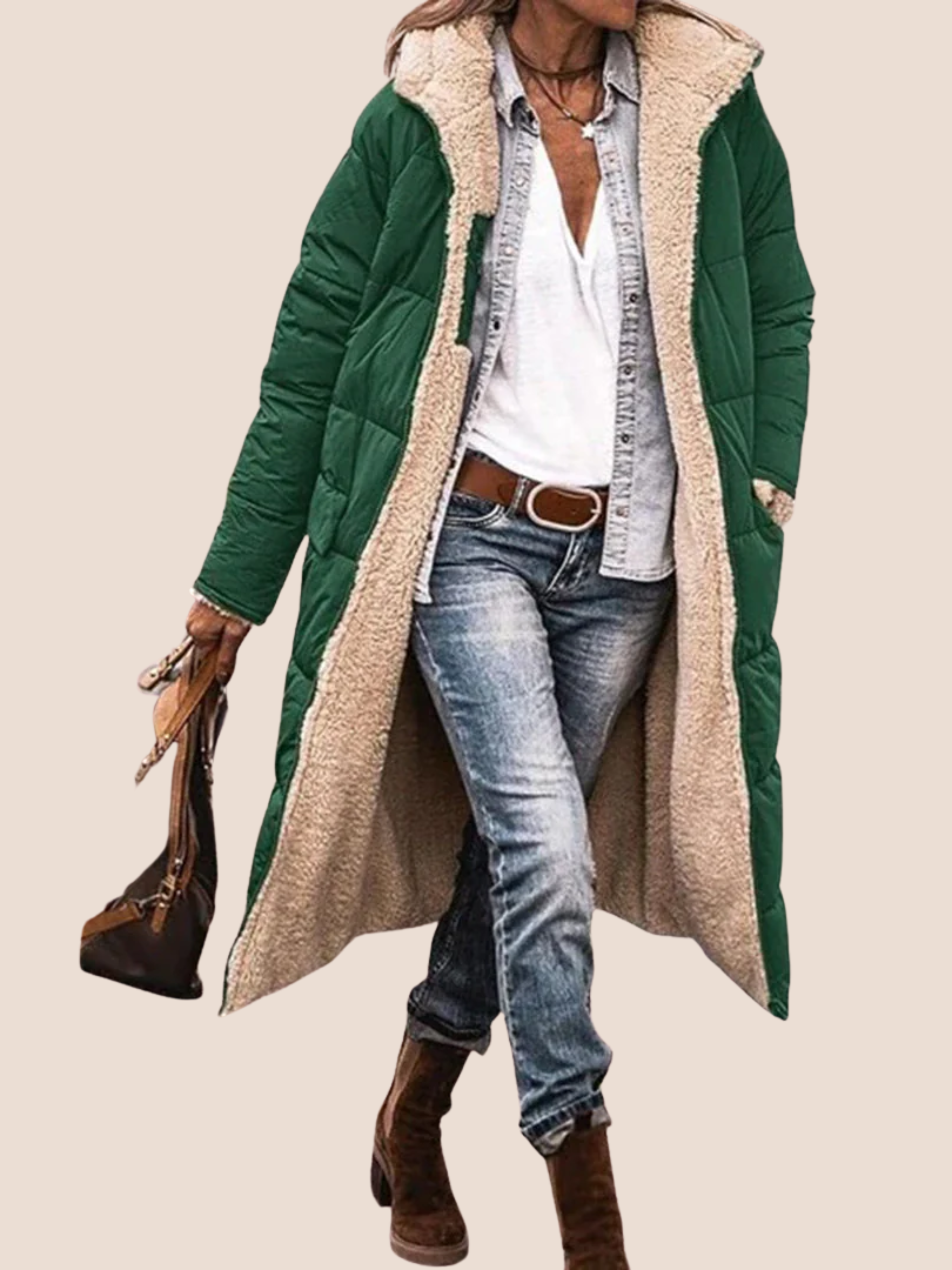 Długi damski płaszcz zimowy