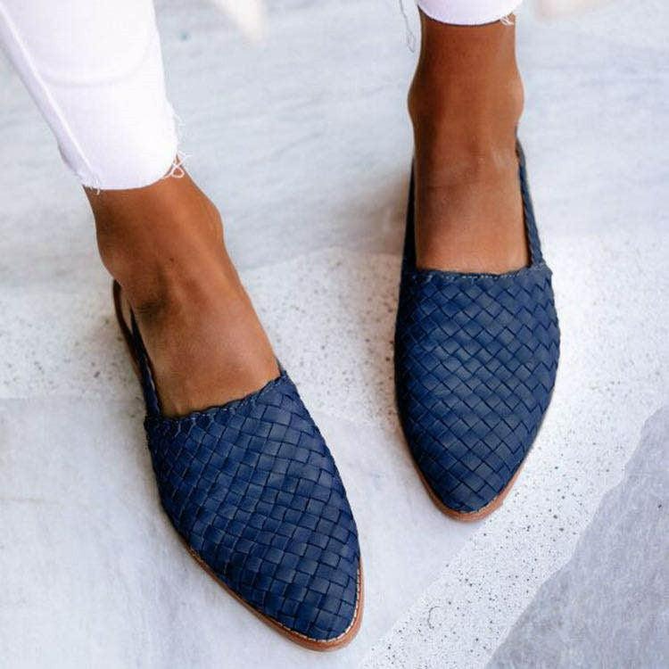 Baleriny Slingback z Plecionki - Półbuty bez Pięty