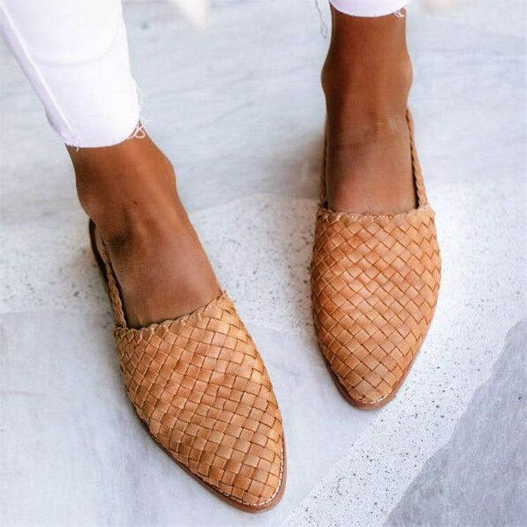 Baleriny Slingback z Plecionki - Półbuty bez Pięty