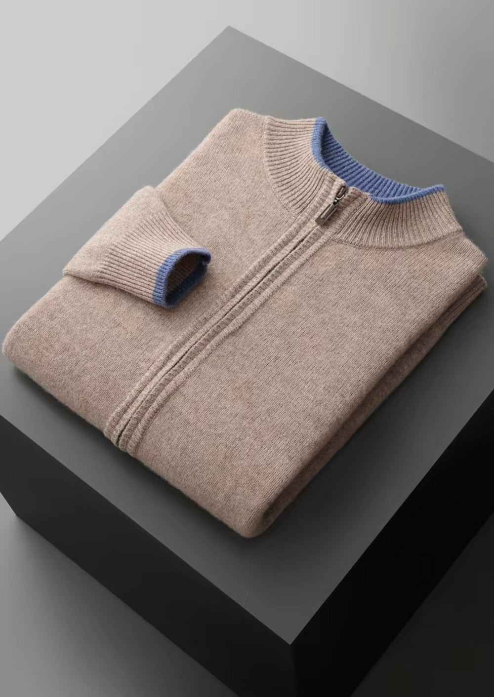 Bluza Dzianinowa Męska na Zamek – Kardigan z Kontrastowym Kołnierzem