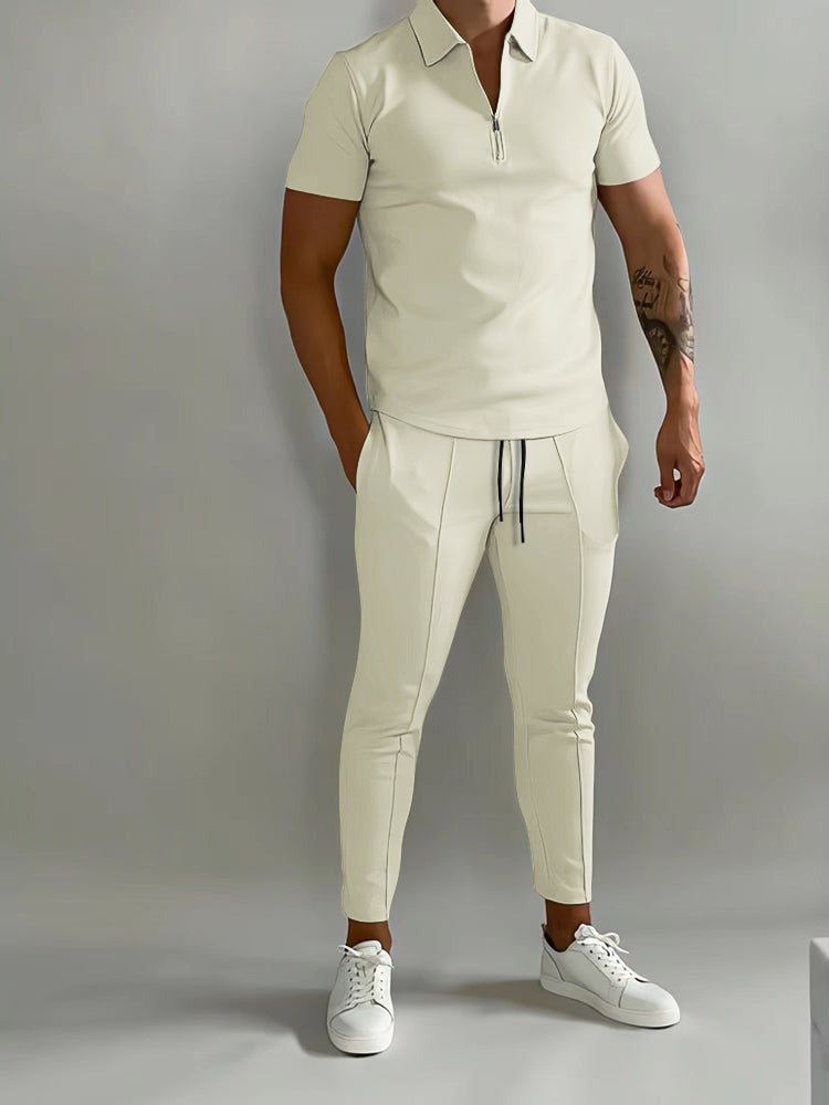 Męski Komplet Sportowy – Letni Dres z Koszulką Polo i Spodniami