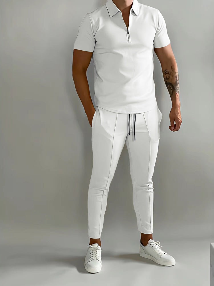Męski Komplet Sportowy – Letni Dres z Koszulką Polo i Spodniami