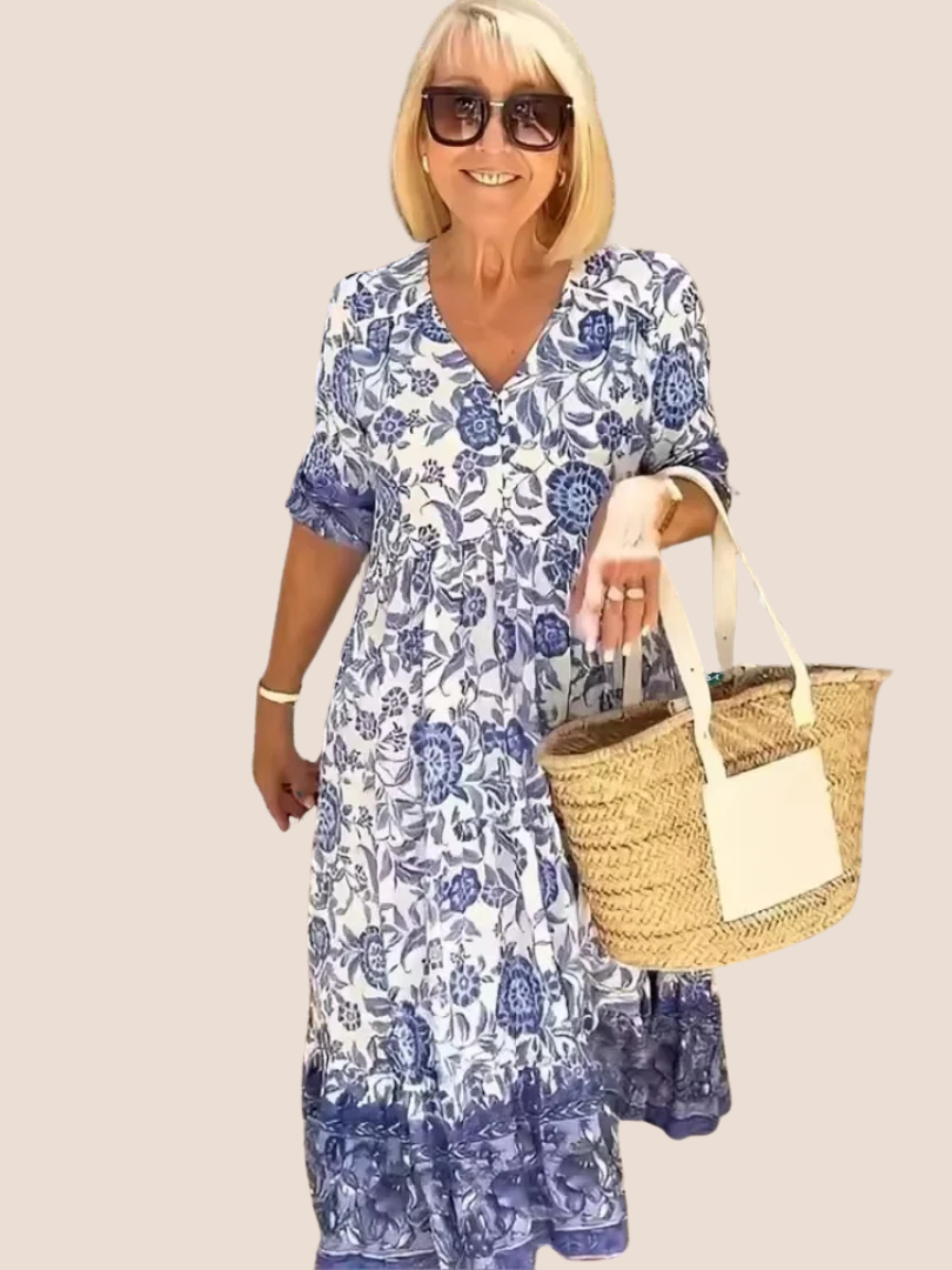 Sukienka w kwiaty z dekoltem w serek