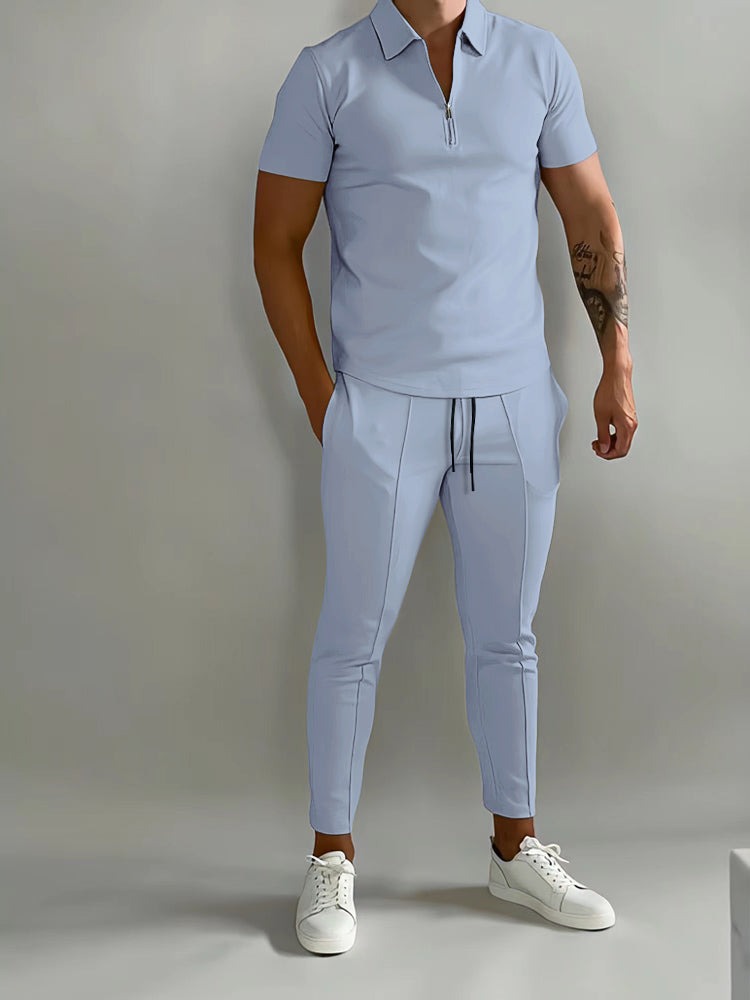 Męski Komplet Sportowy – Letni Dres z Koszulką Polo i Spodniami