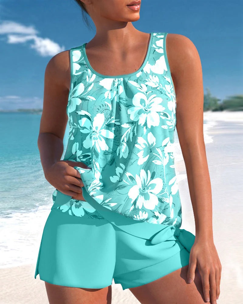 Tankini Dwuczęściowy w Kwiaty - Strój Kąpielowy