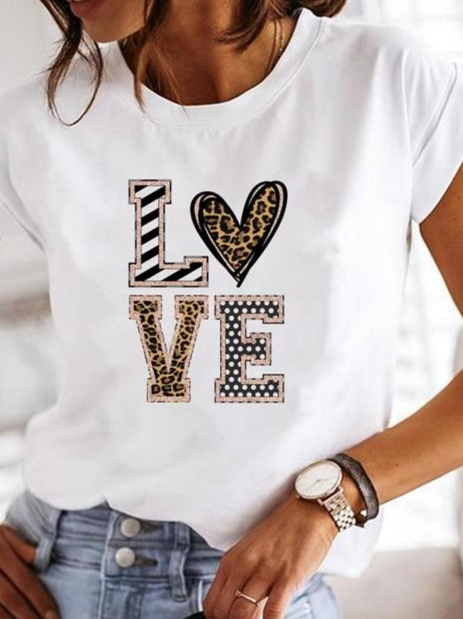 Damski T-shirt w Serca - Koszulka z Krótkim Rękawem