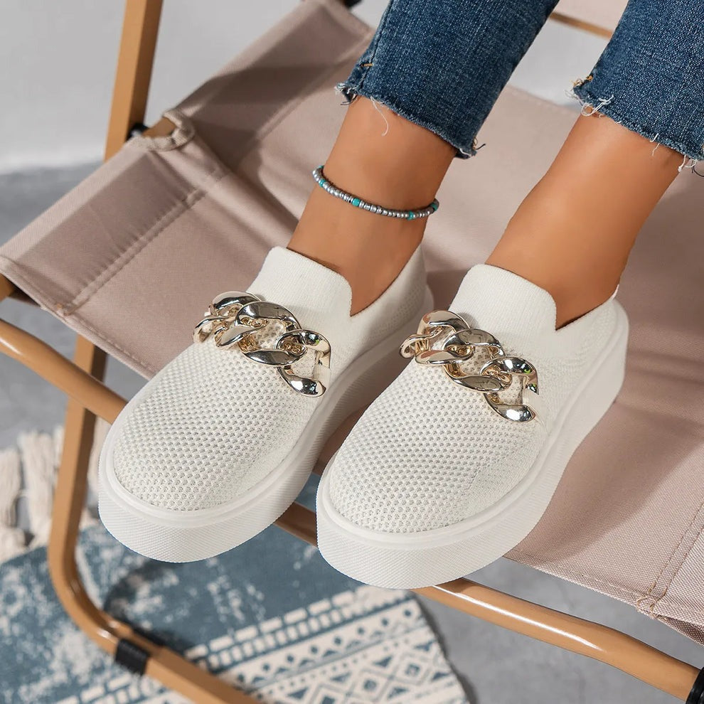 Damskie Sneakersy Slip-on z Łańcuchem - Buty na Grubej Podeszwie