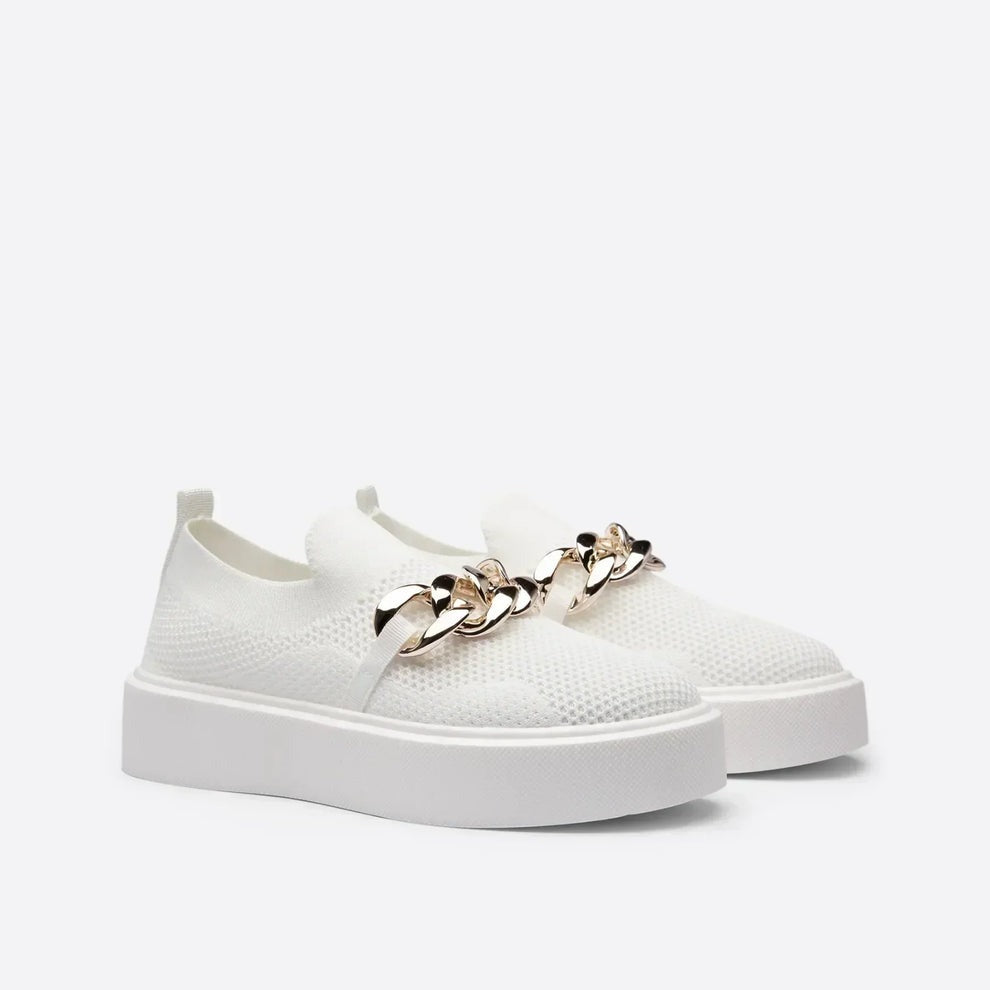 Damskie Sneakersy Slip-on z Łańcuchem - Buty na Grubej Podeszwie