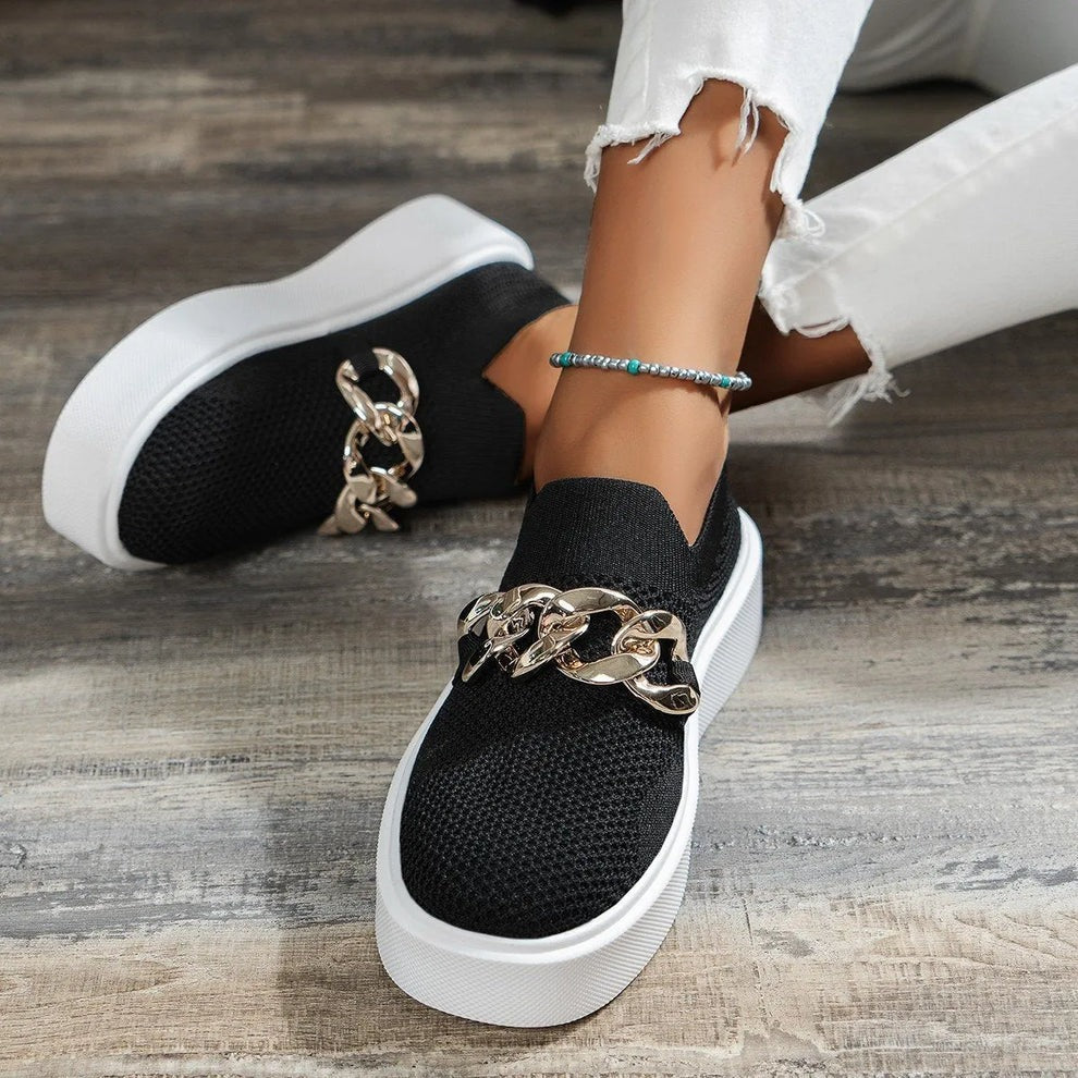 Damskie Sneakersy Slip-on z Łańcuchem - Buty na Grubej Podeszwie