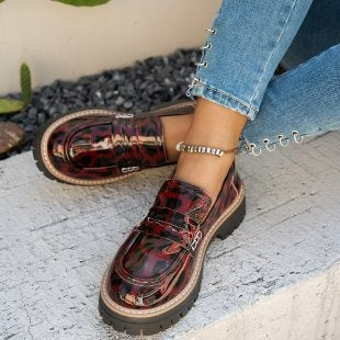 Damskie Mokasyny Lakierowane na Grubej Podeszwie - Eleganckie Loafersy w Modne Wzory