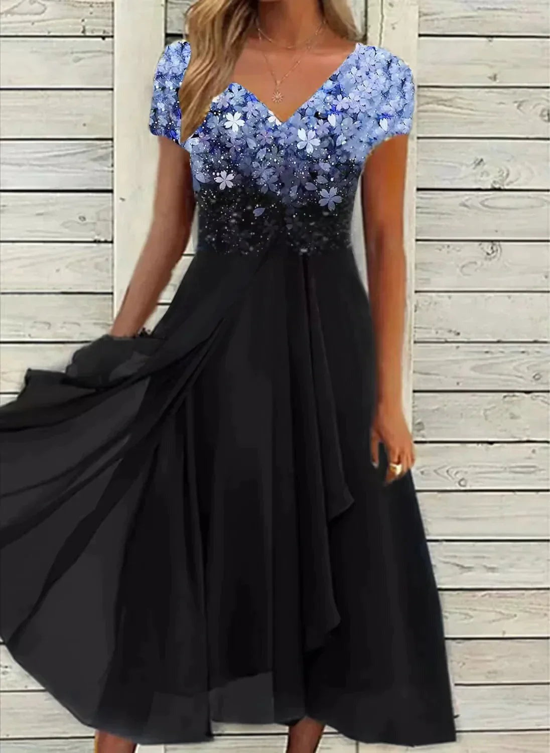 Damska Elegancka Sukienka Maxi z Efektem Ombre - Zwiewna Sukienka Wieczorowa w Kwiaty