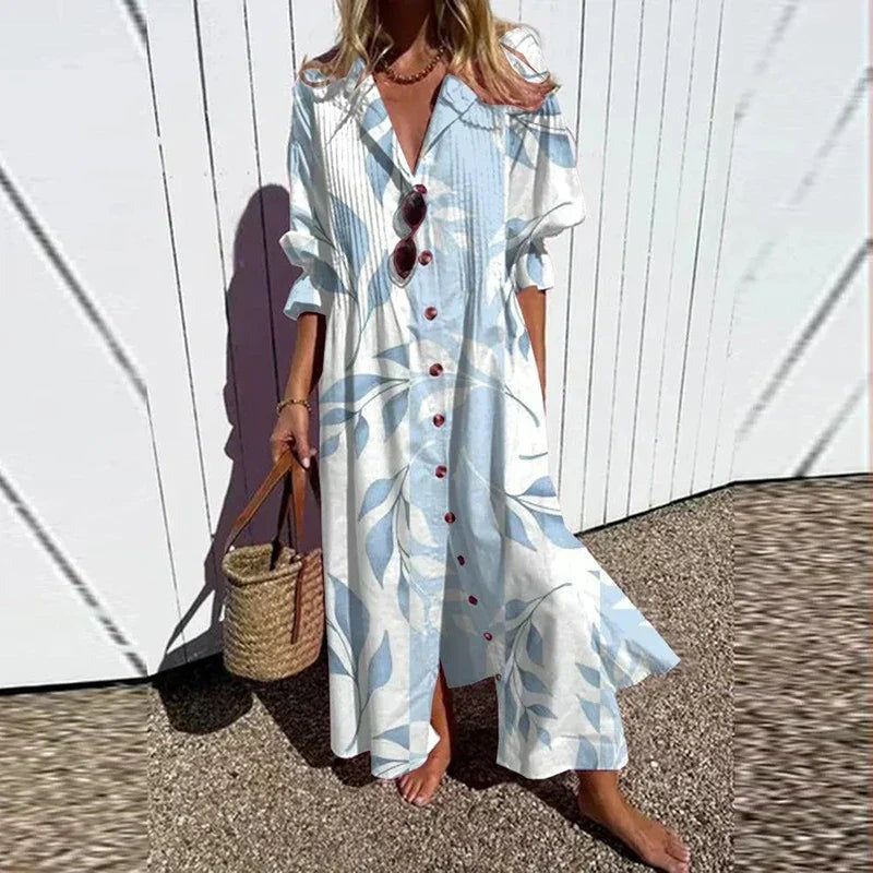 Sukienka Maxi w Kwiaty - Sukienka z Dekoltem V