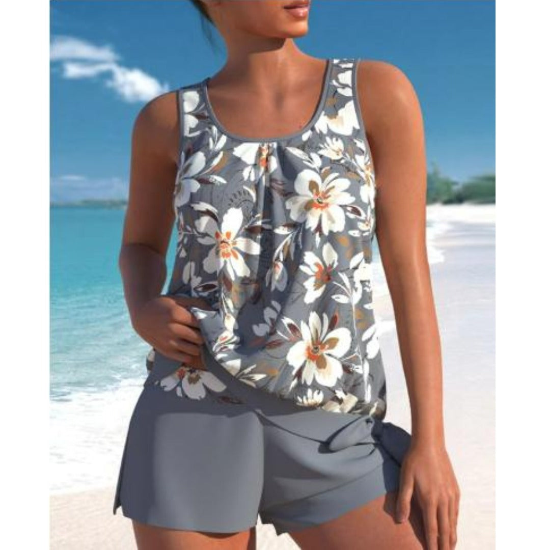 Tankini Dwuczęściowy w Kwiaty - Strój Kąpielowy