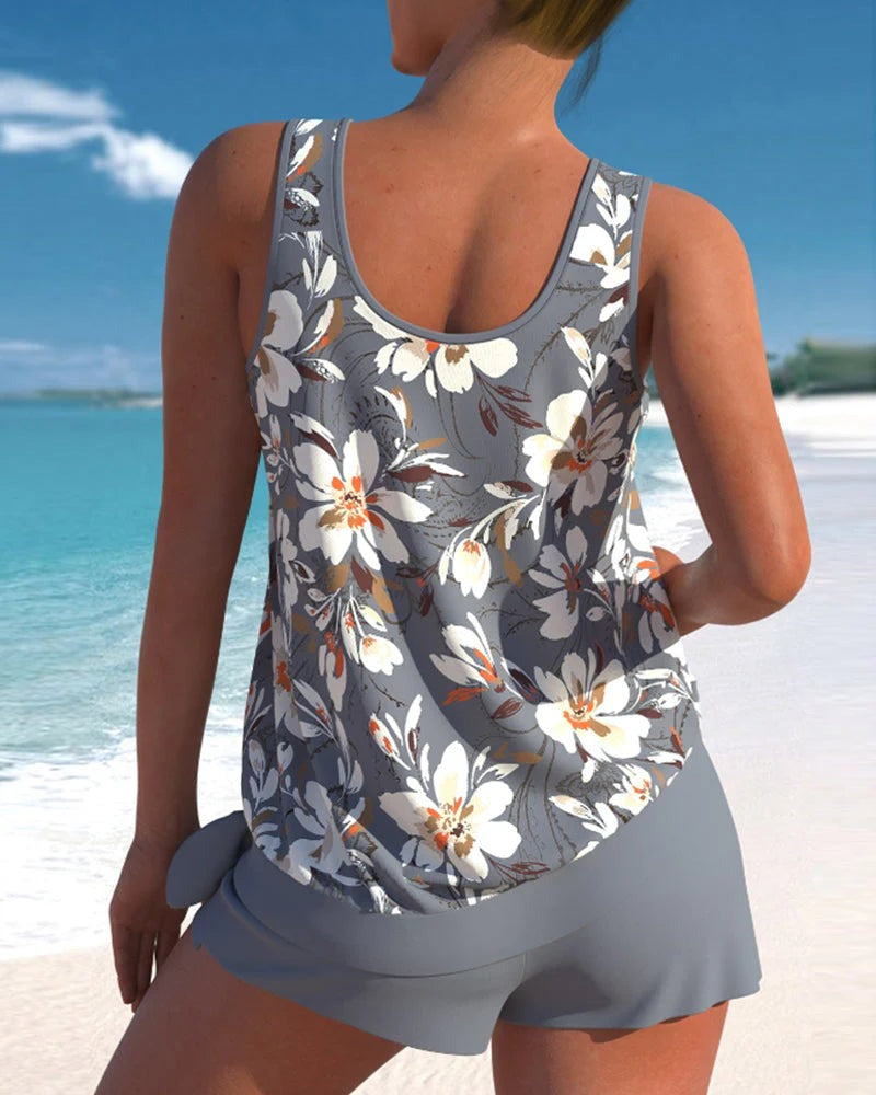 Tankini Dwuczęściowy w Kwiaty - Strój Kąpielowy