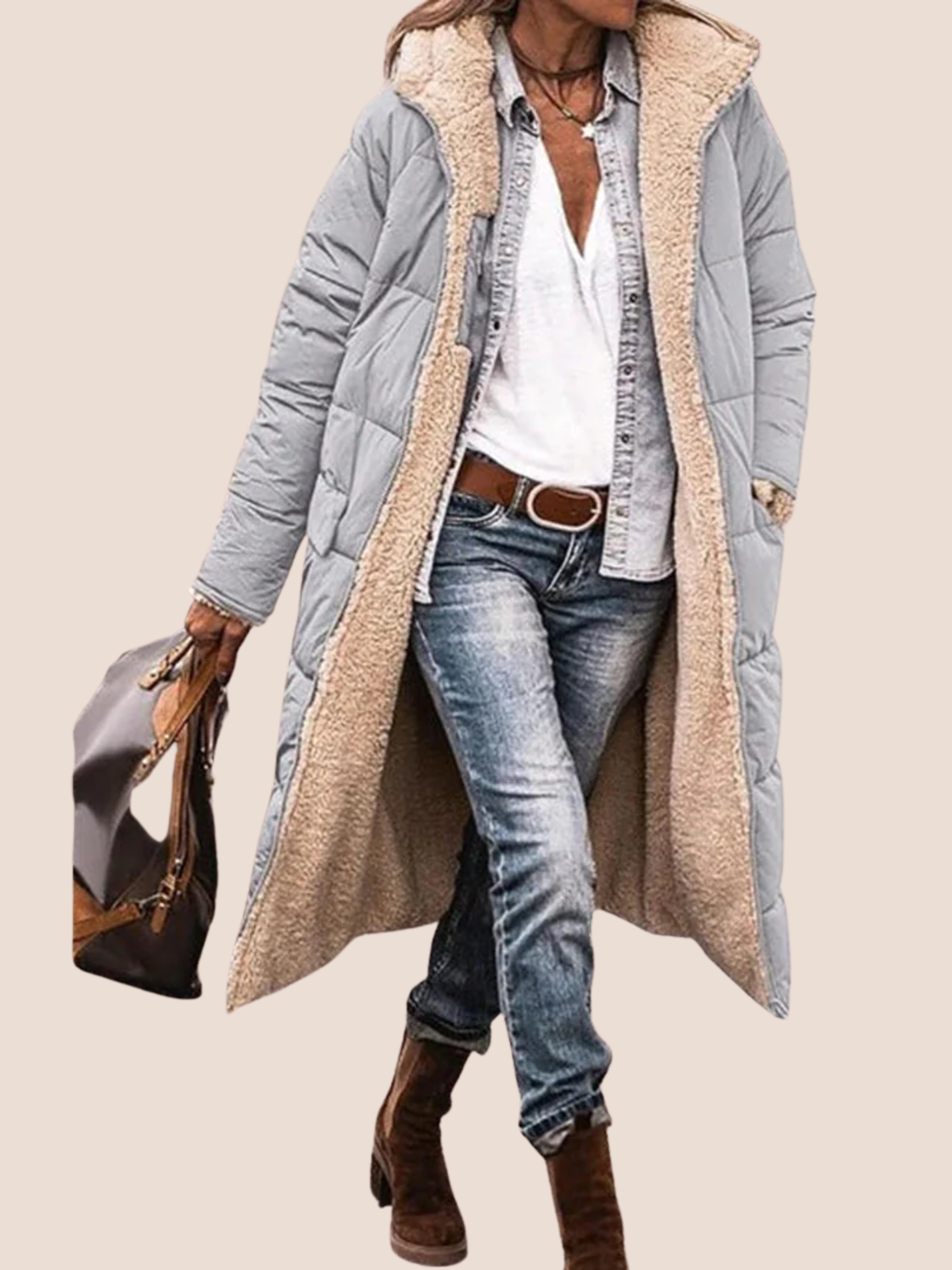 Długi damski płaszcz zimowy