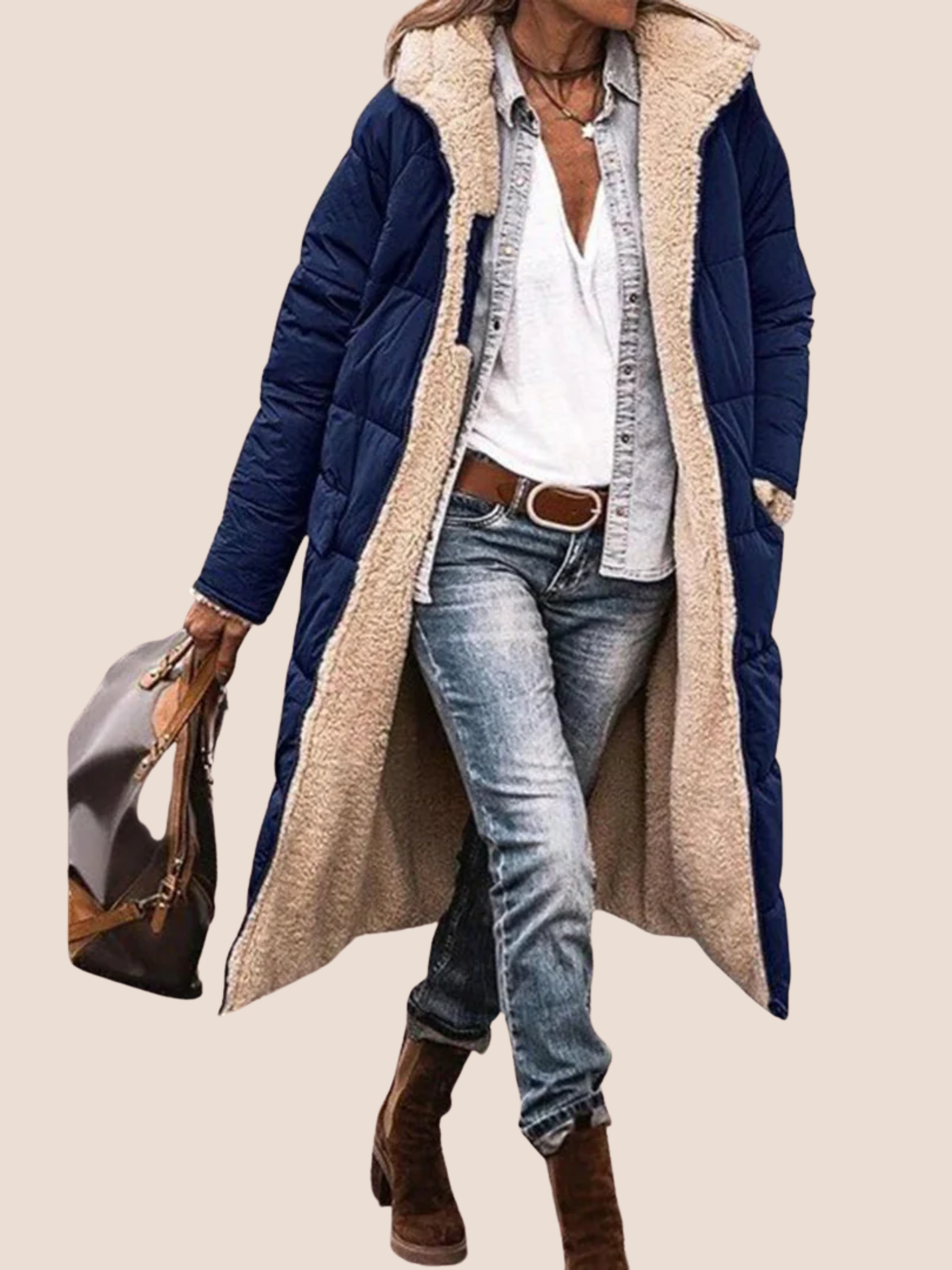 Długi damski płaszcz zimowy