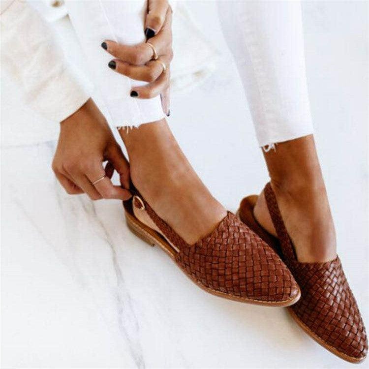 Baleriny Slingback z Plecionki - Półbuty bez Pięty