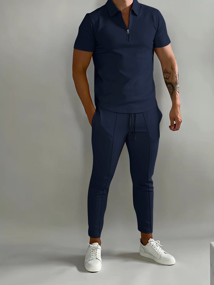 Męski Komplet Sportowy – Letni Dres z Koszulką Polo i Spodniami