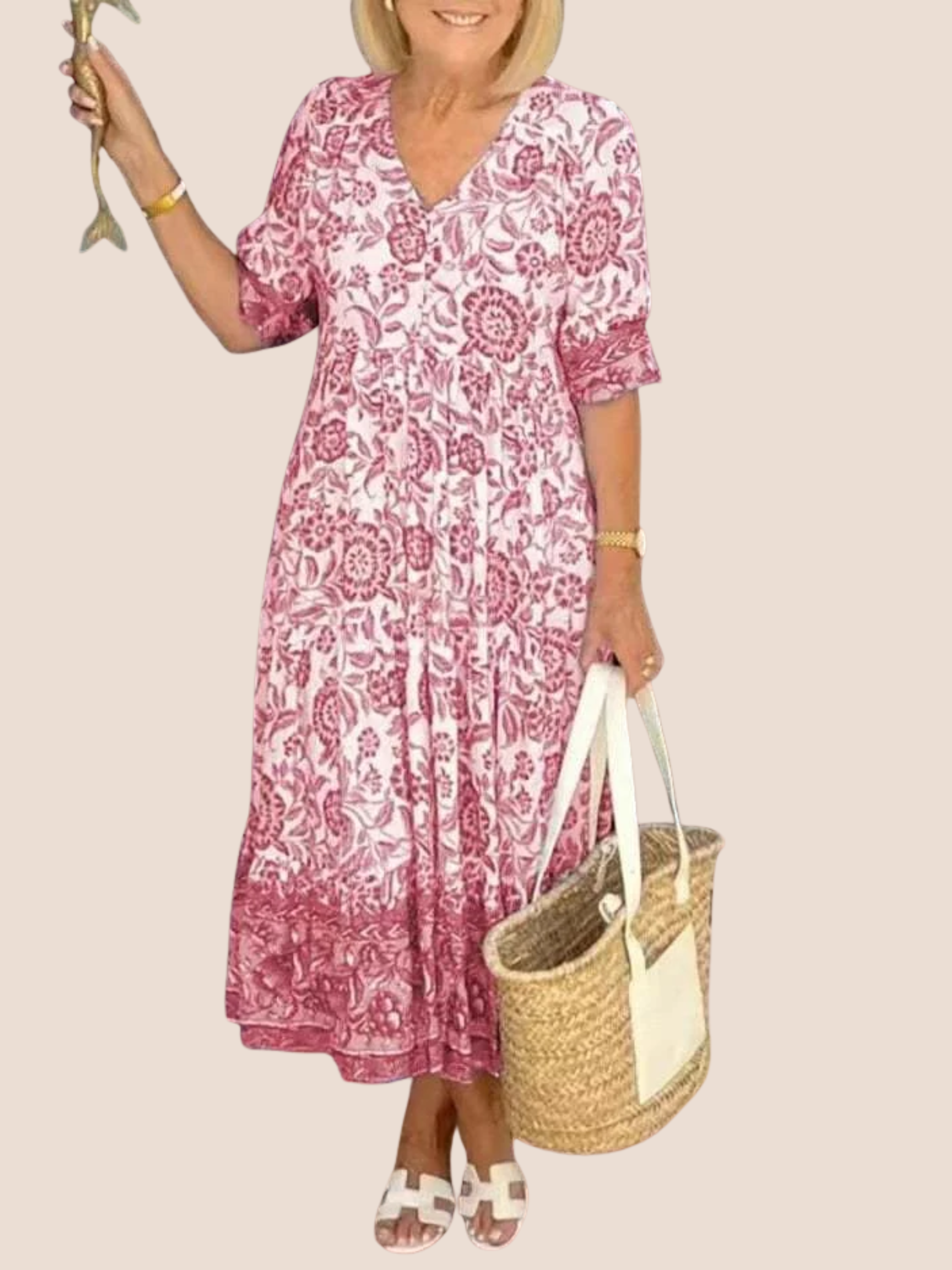 Sukienka w kwiaty z dekoltem w serek