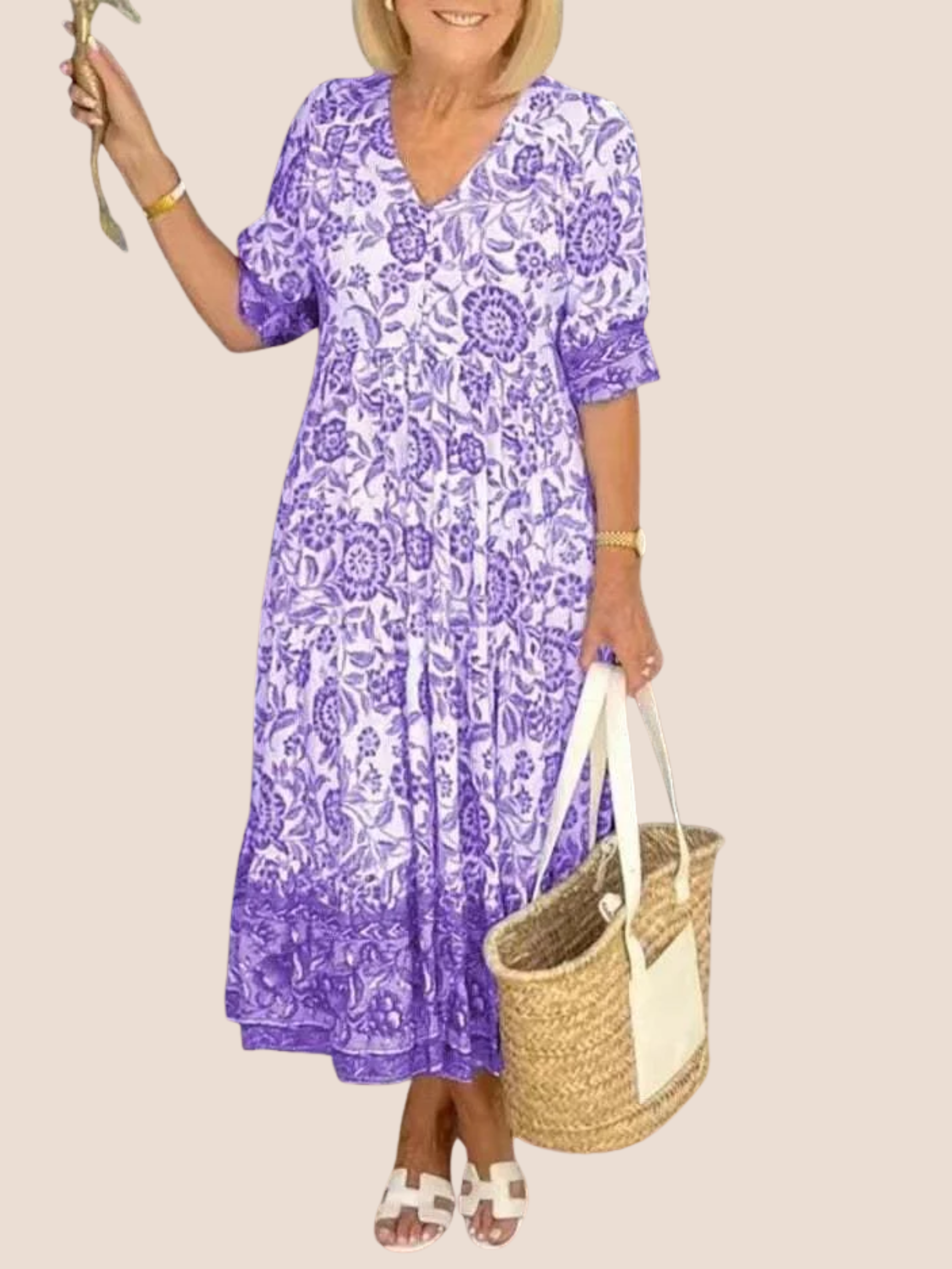 Sukienka w kwiaty z dekoltem w serek