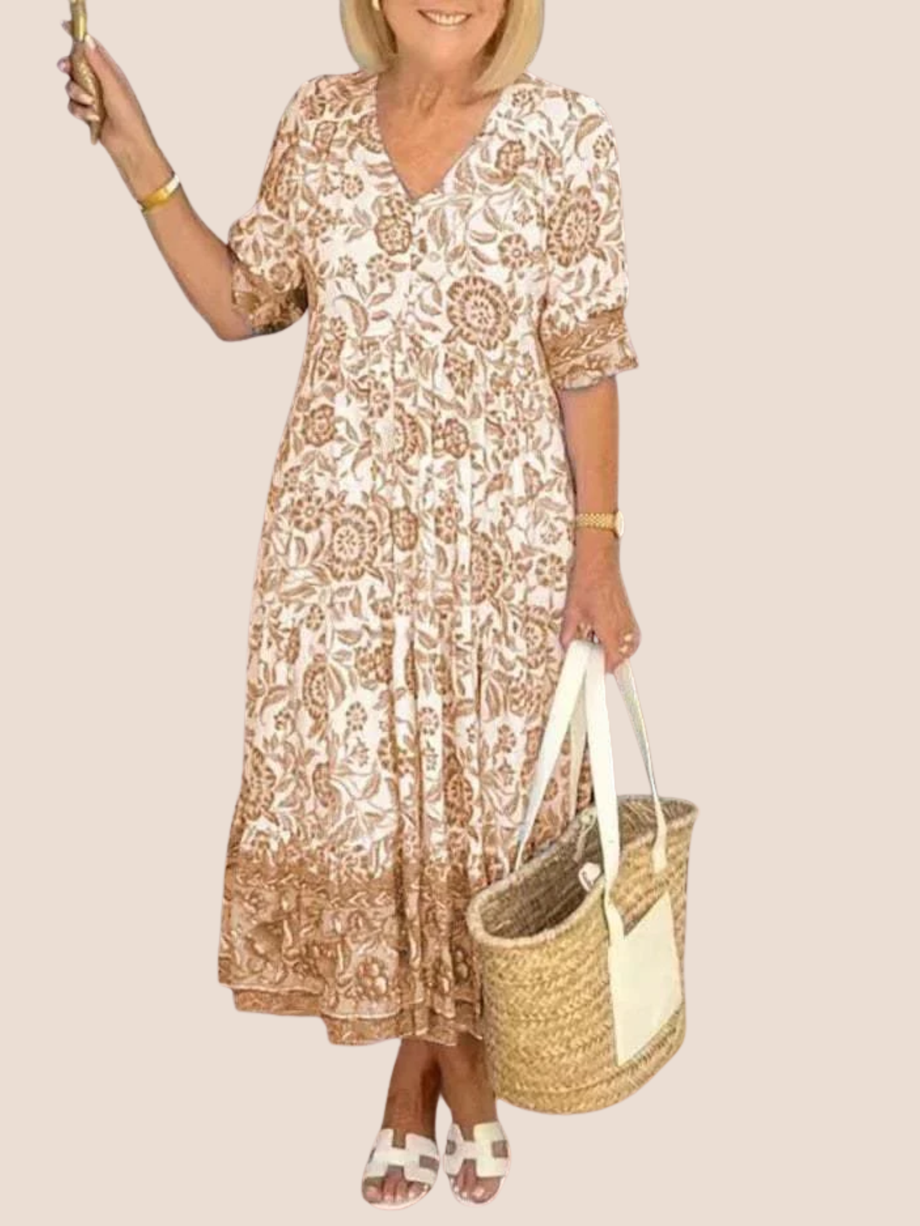 Sukienka w kwiaty z dekoltem w serek