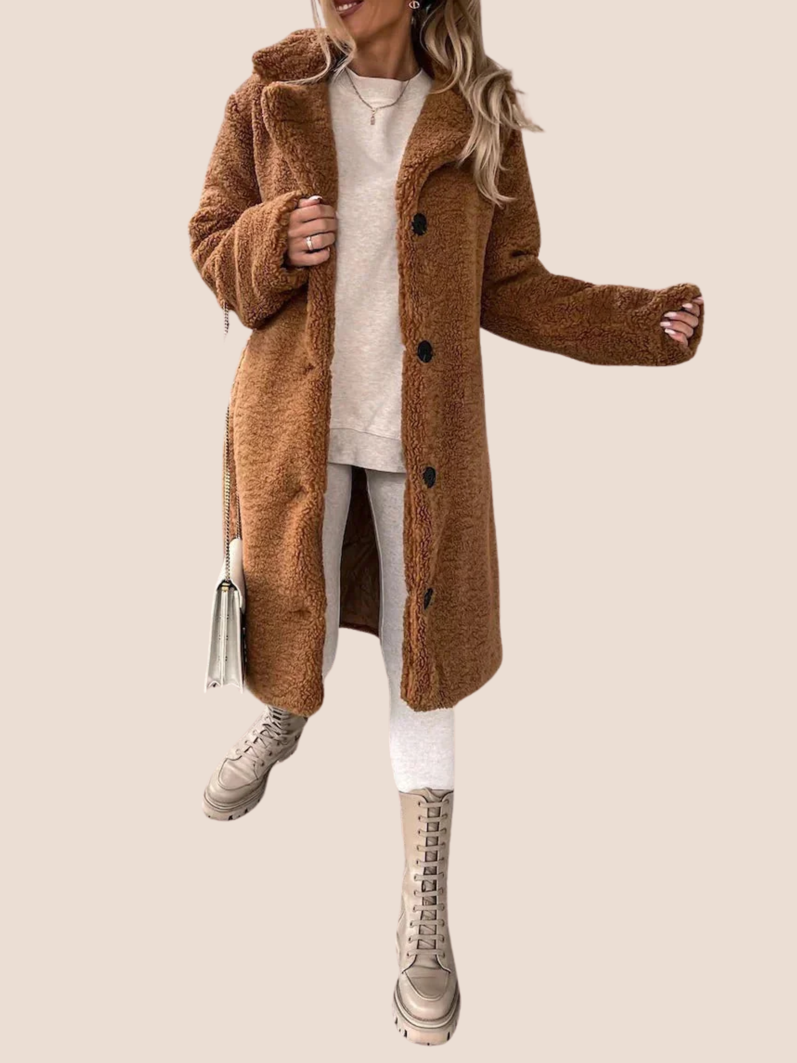 Długi Płaszcz Damski Oversize Miś Baranek - Ciepły i Miękki Zimowy