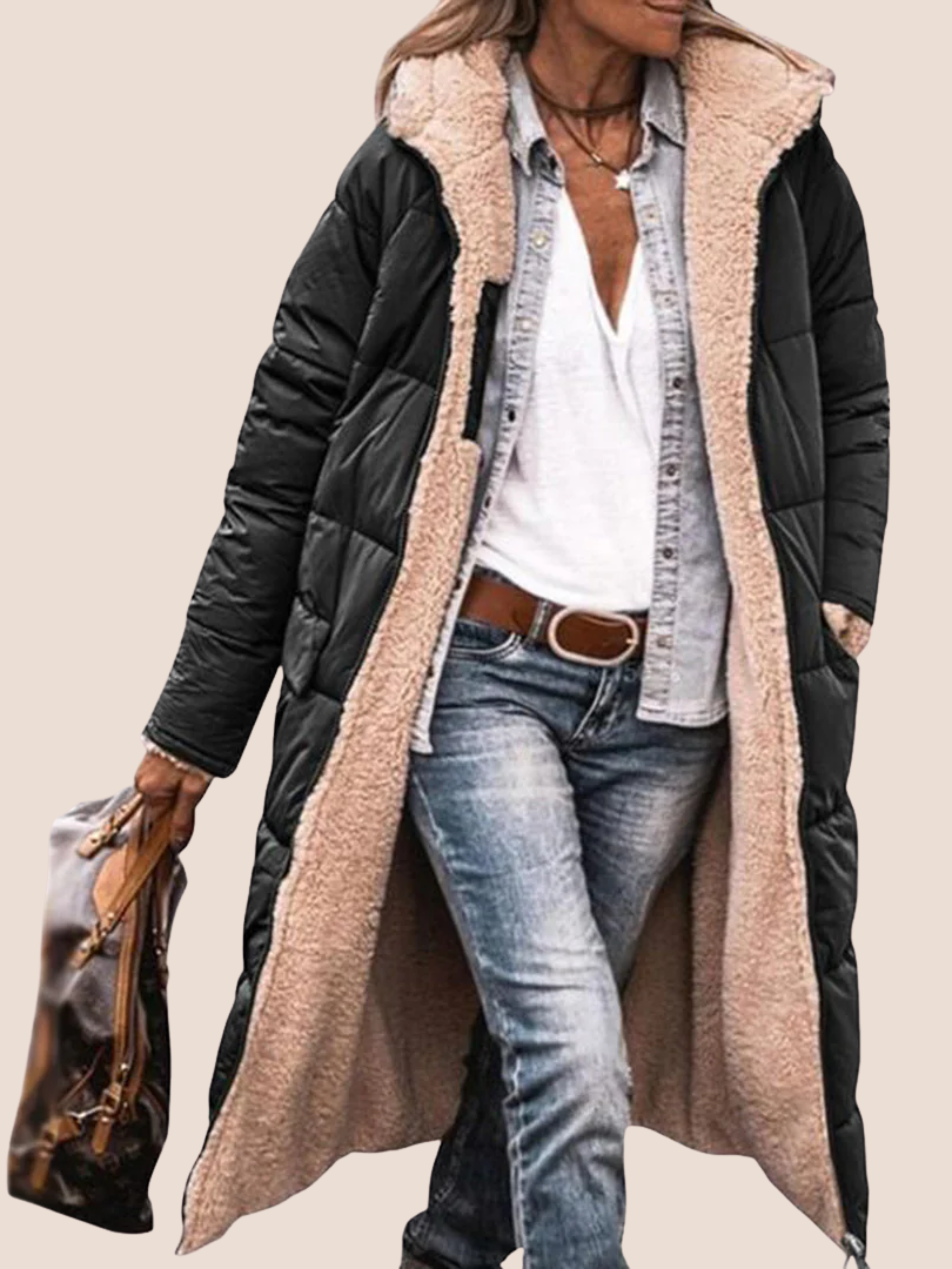 Długi damski płaszcz zimowy