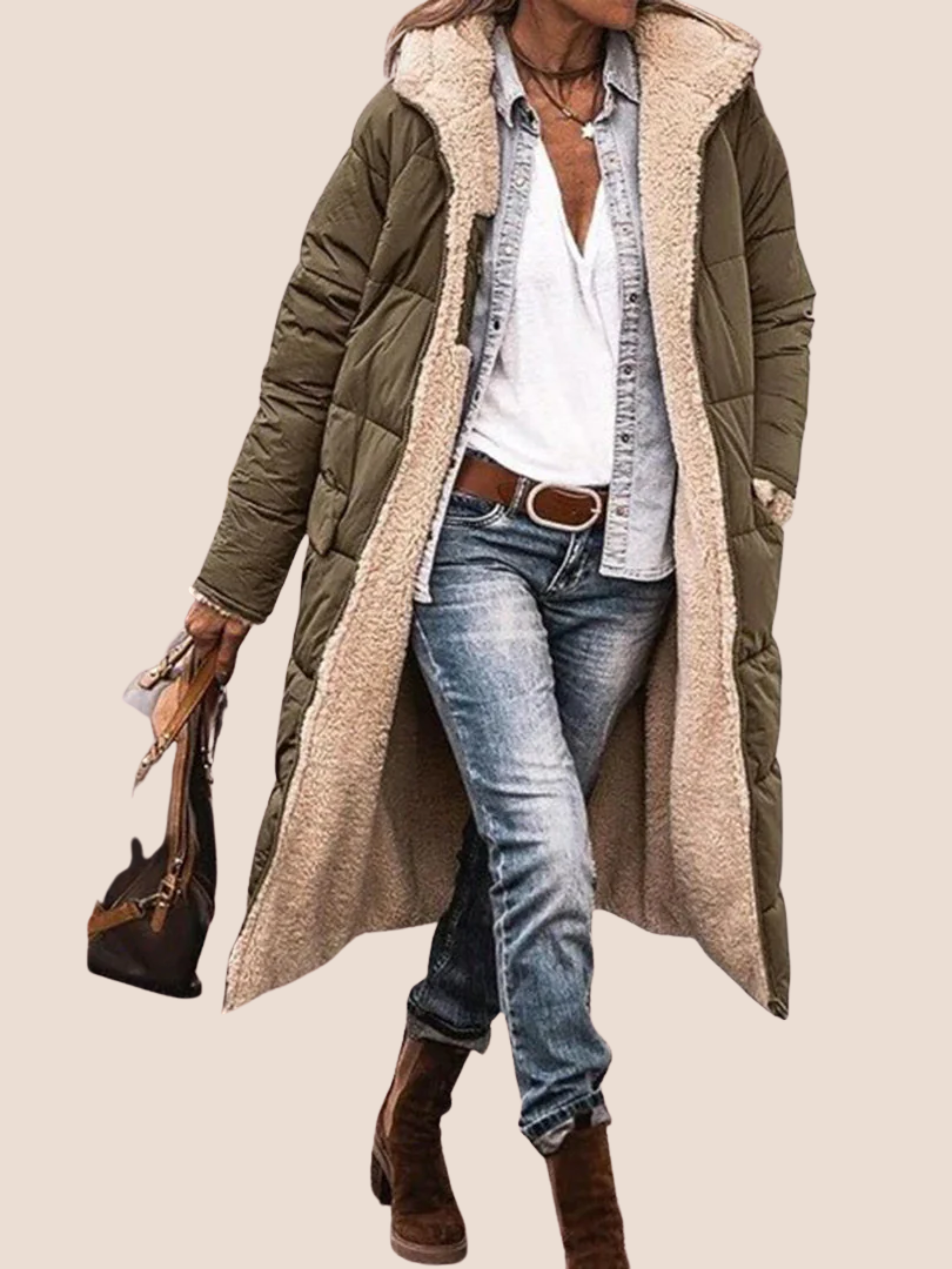 Długi damski płaszcz zimowy