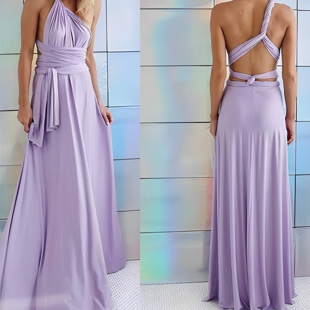 Elegancka Długa Sukienka Maxi Kopertowa – Wieczorowa Suknia z Odkrytymi Plecami