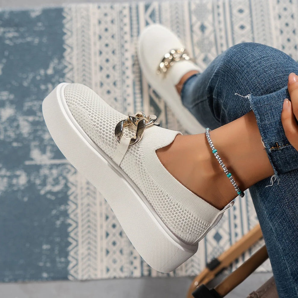 Damskie Sneakersy Slip-on z Łańcuchem - Buty na Grubej Podeszwie