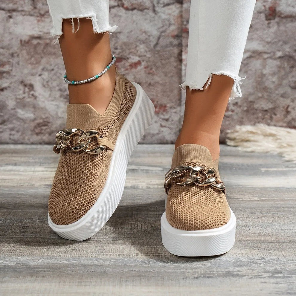 Damskie Sneakersy Slip-on z Łańcuchem - Buty na Grubej Podeszwie