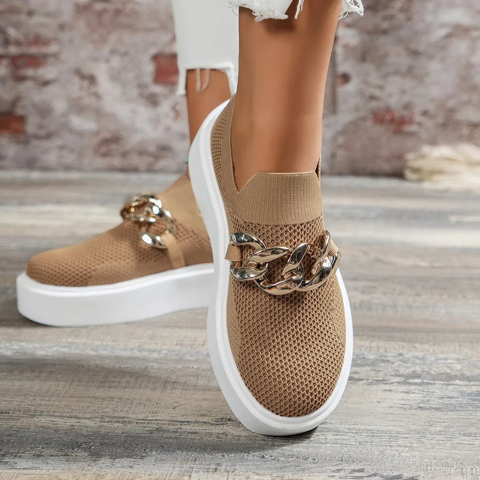 Damskie Sneakersy Slip-on z Łańcuchem - Buty na Grubej Podeszwie
