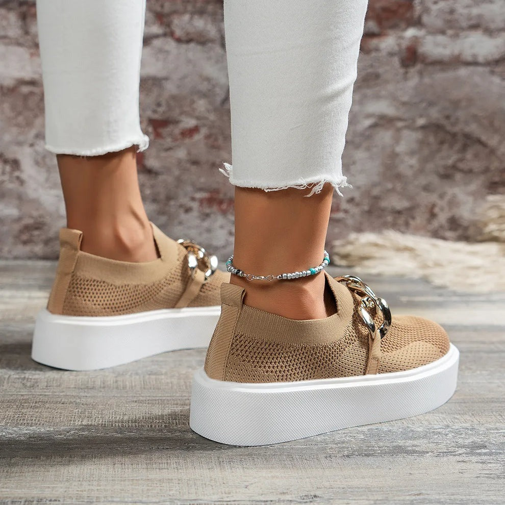 Damskie Sneakersy Slip-on z Łańcuchem - Buty na Grubej Podeszwie