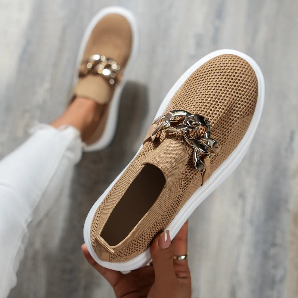 Damskie Sneakersy Slip-on z Łańcuchem - Buty na Grubej Podeszwie