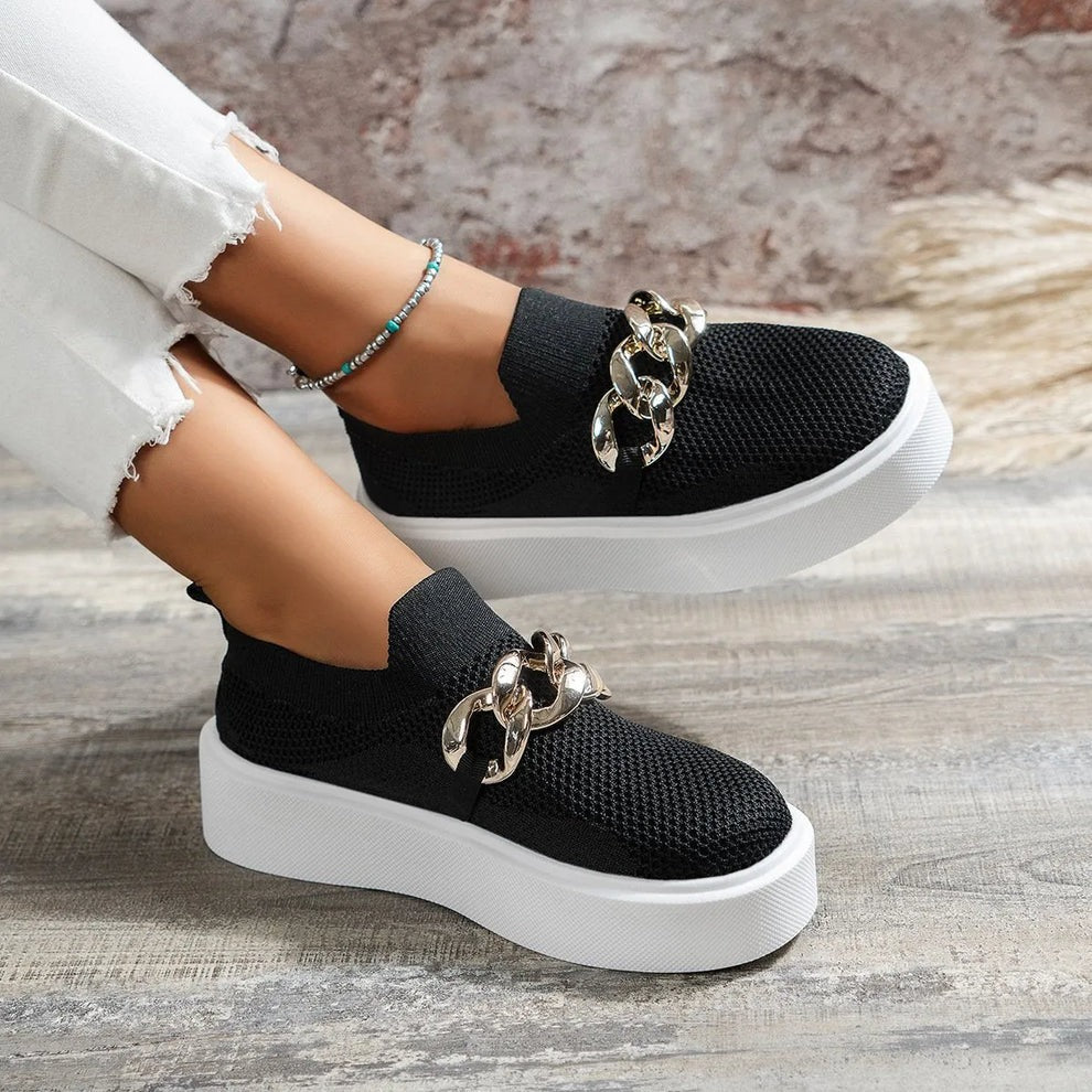 Damskie Sneakersy Slip-on z Łańcuchem - Buty na Grubej Podeszwie