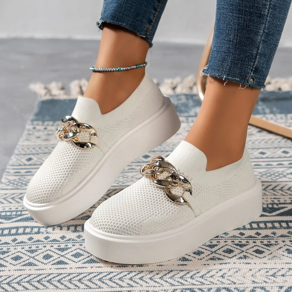 Damskie Sneakersy Slip-on z Łańcuchem - Buty na Grubej Podeszwie