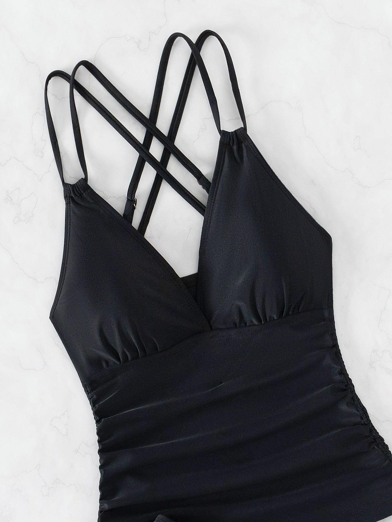 Damskie Tankini Dwuczęściowe ze Skrzyżowanymi Ramiączkami - Kostium Kąpielowy z Wiązaniem po Bokach