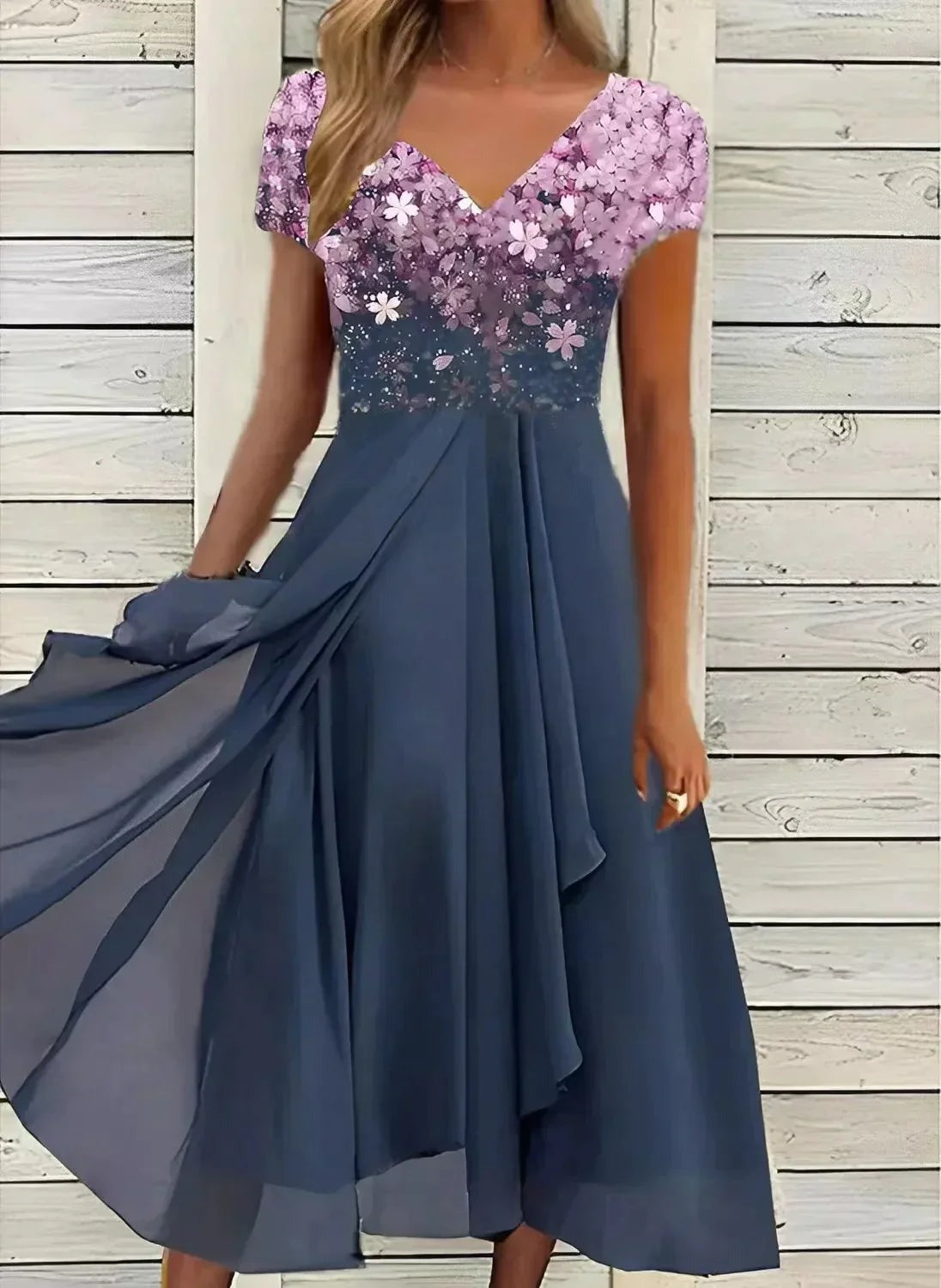 Damska Elegancka Sukienka Maxi z Efektem Ombre - Zwiewna Sukienka Wieczorowa w Kwiaty