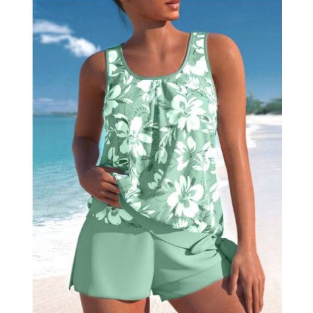 Tankini Dwuczęściowy w Kwiaty - Strój Kąpielowy