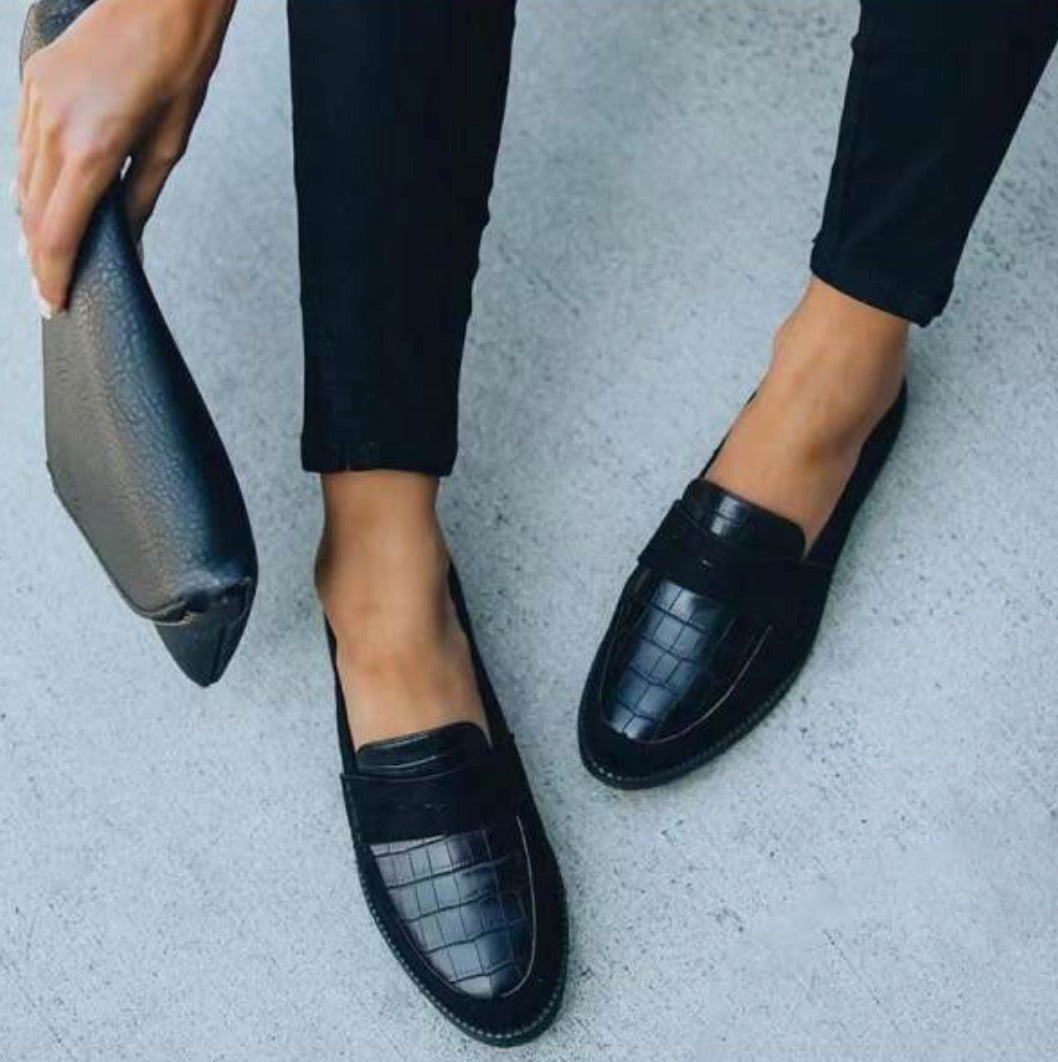 Loafersy Damskie we Wzór Krokodyla - Półbuty