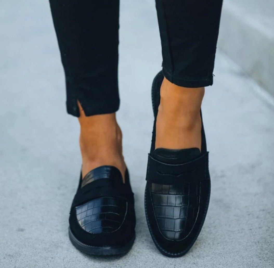 Loafersy Damskie we Wzór Krokodyla - Półbuty