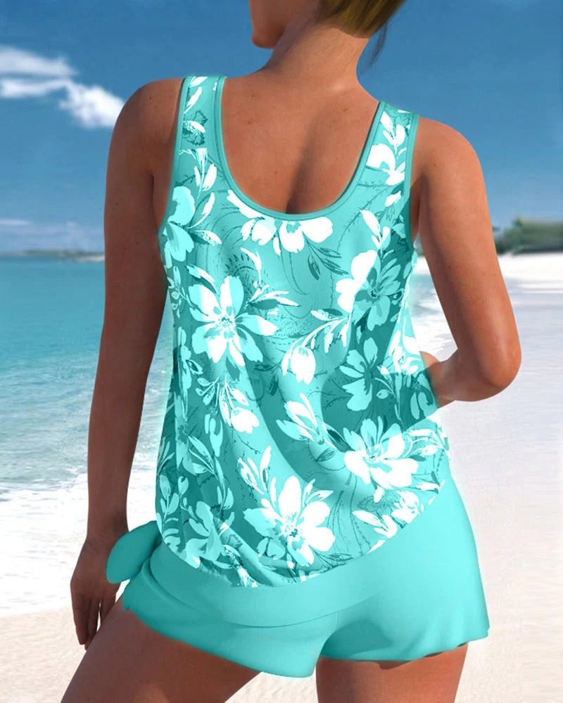 Tankini Dwuczęściowy w Kwiaty - Strój Kąpielowy