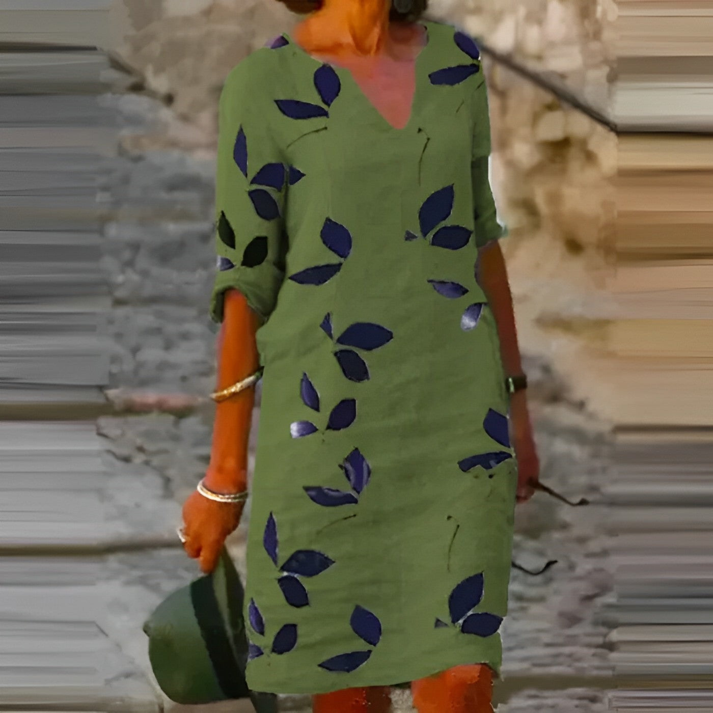 Damska Sukienka Letnia w Liście z Dekoltem V - Lekka Sukienka Mini z Krótkim Rękawem