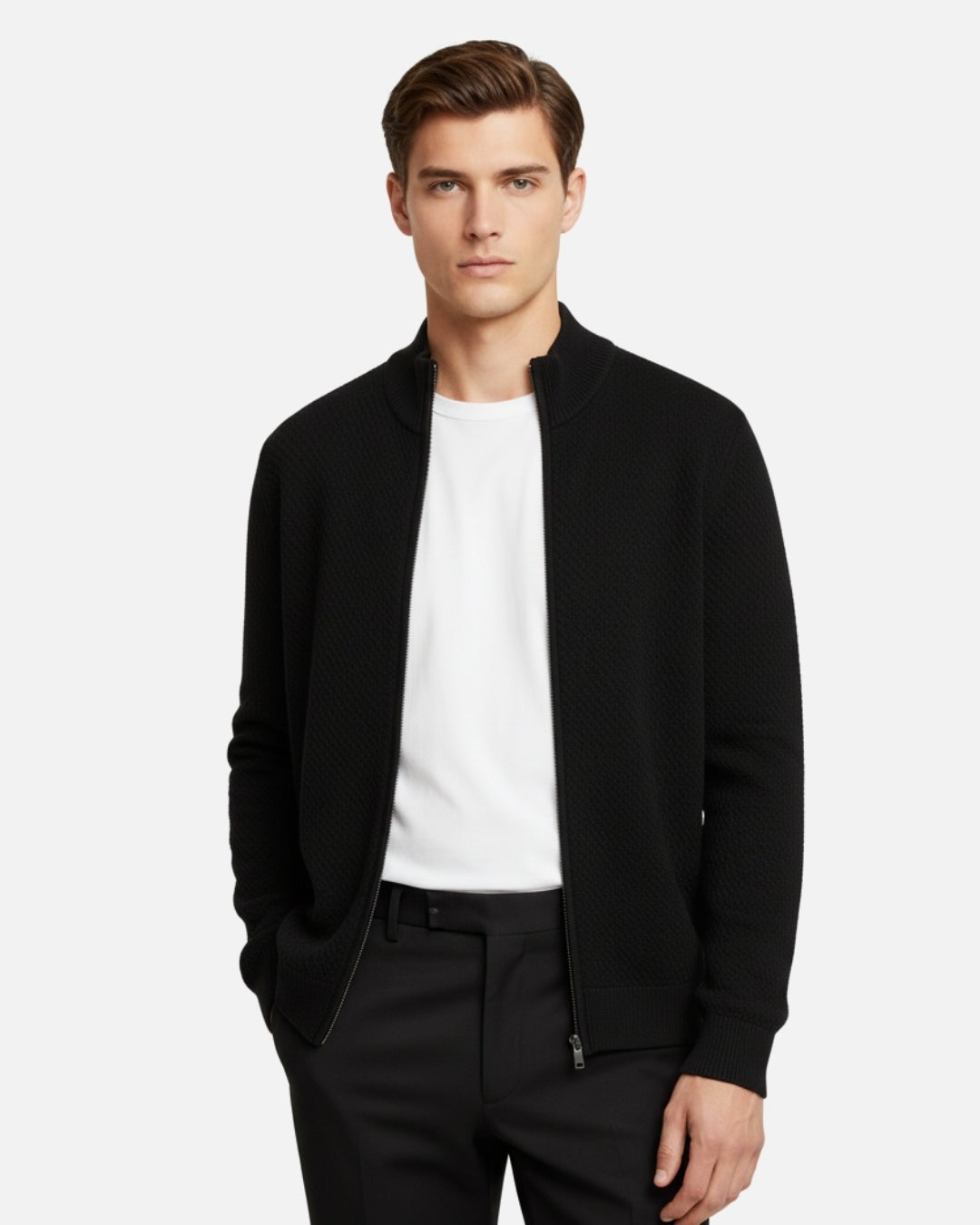 Sweter Męski Rozpinany na Zamek z Wysokim Kołnierzem – Casualowy Kardigan